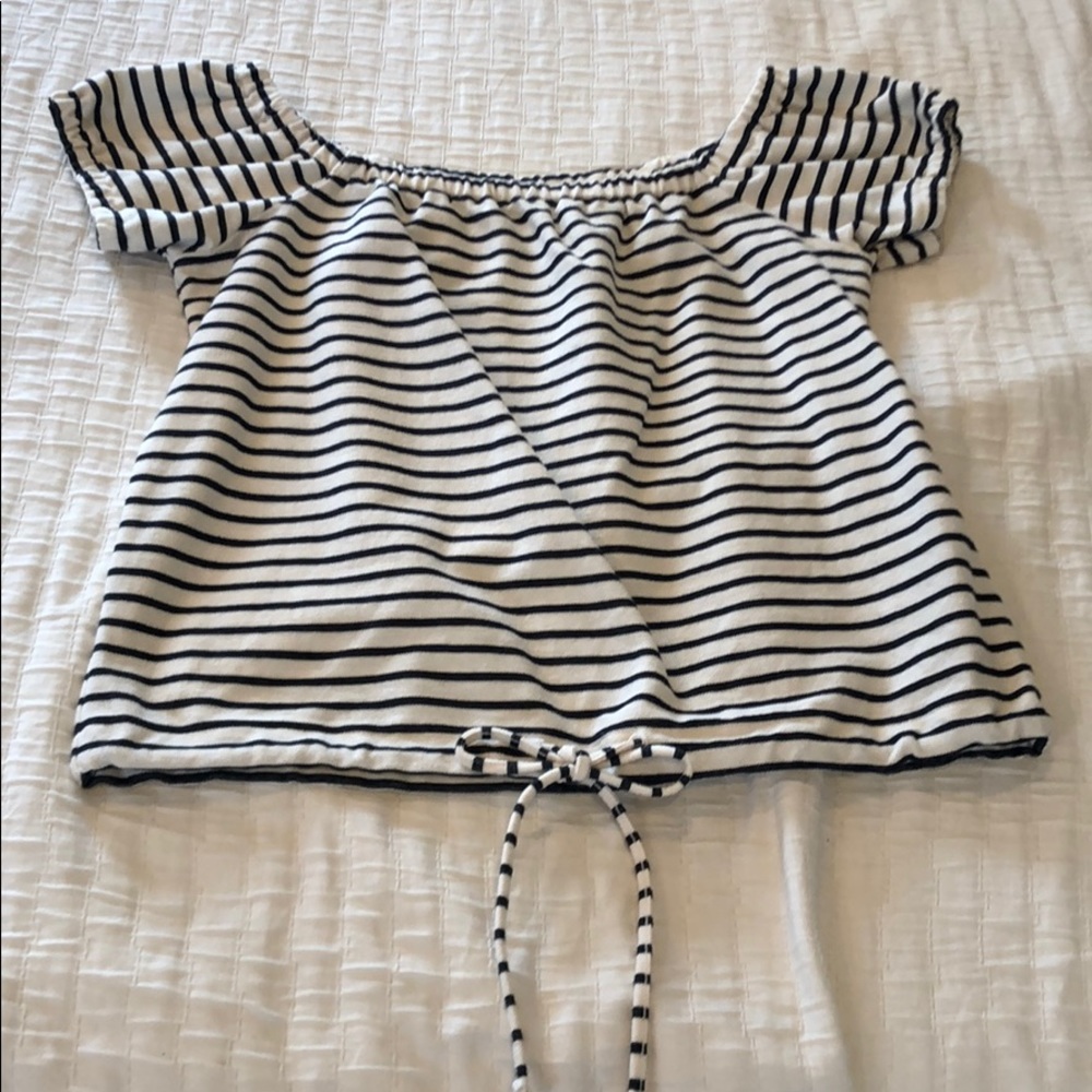 Off the shoulder striped shirt
